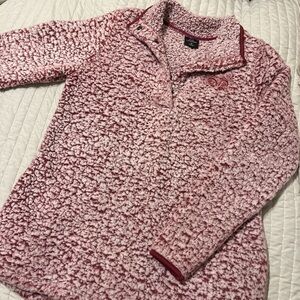 Burgundy and white Sherpa quarter zip sweatshirt